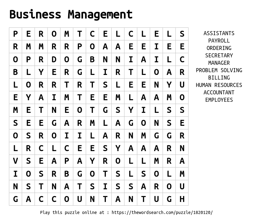 download word search on business management