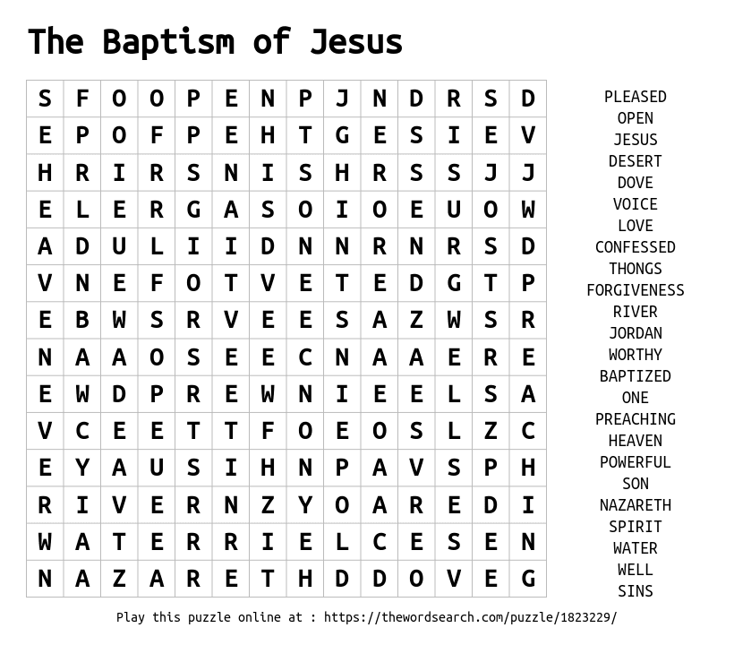 Download Word Search On The Baptism Of Jesus