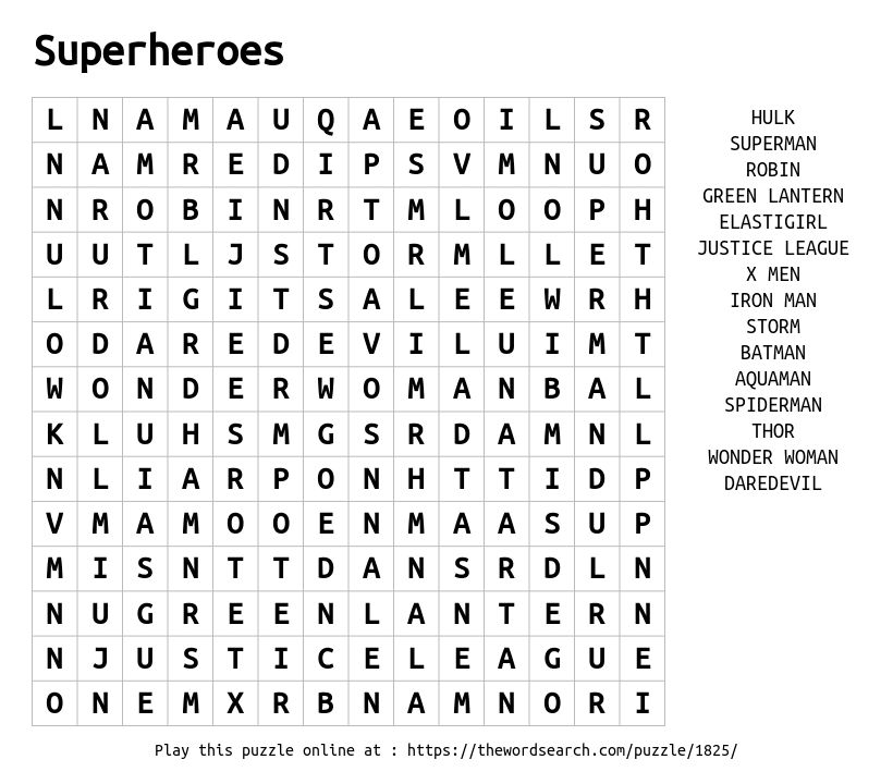 Word Search on Superheroes