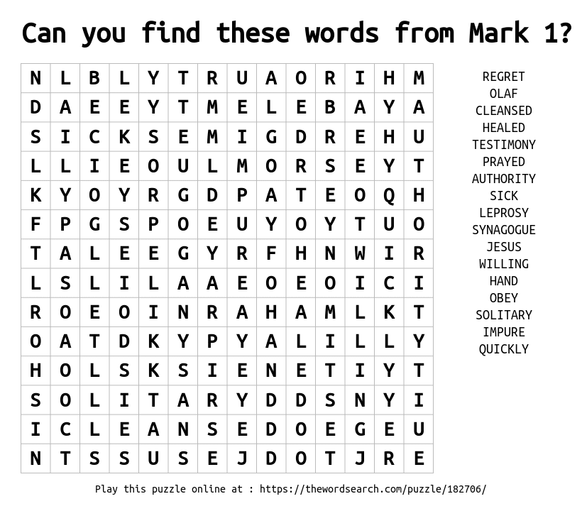 Download Word Search On Can You Find These Words From Mark 1?