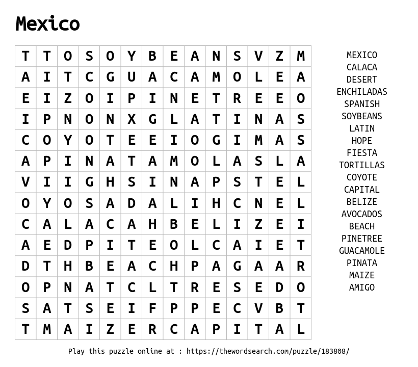 Word Search on Mexico