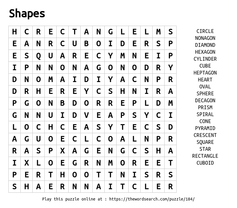 Word Search on Shapes