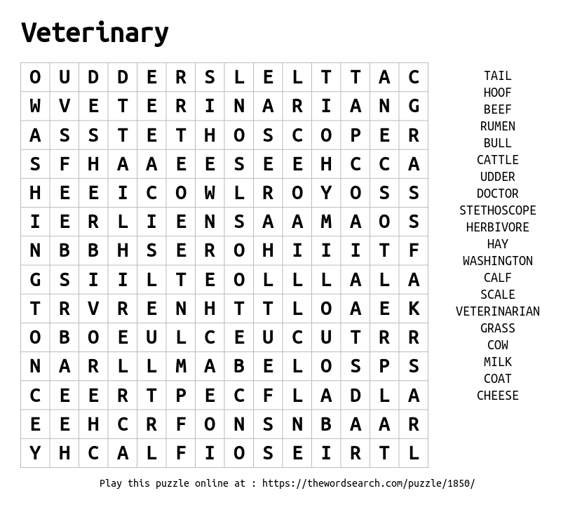 Word Search on Veterinary