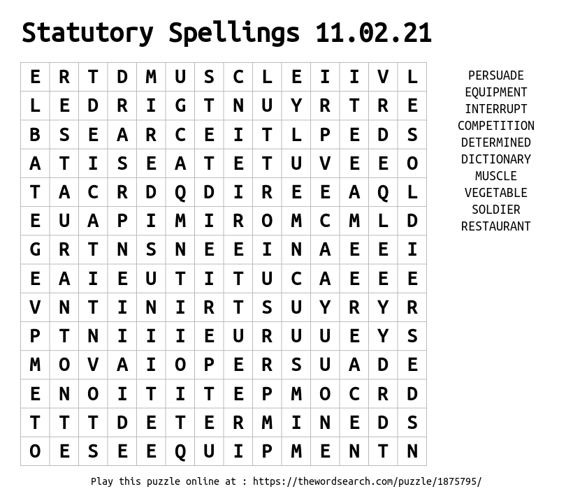 Year 3 Statutory Spellings Word Search