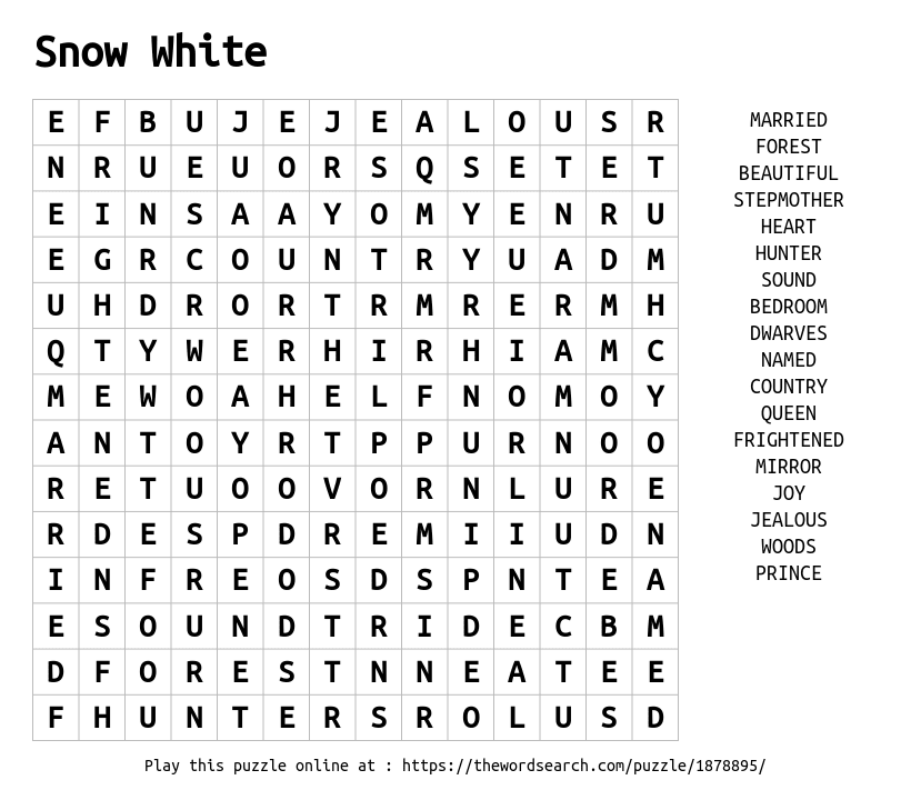 Download Word Search On Snow White