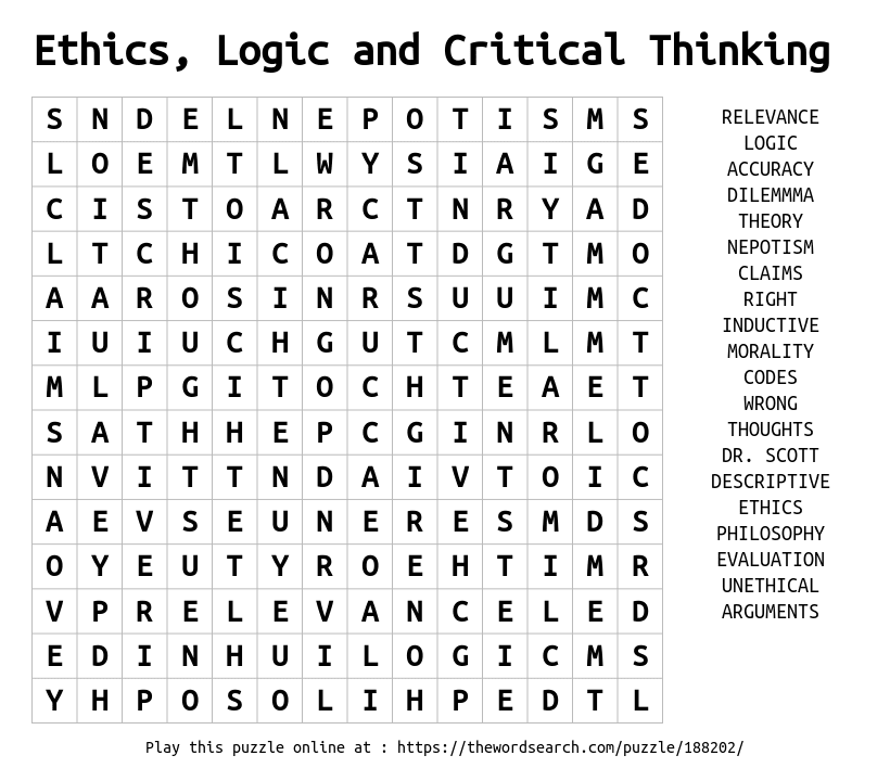 critical thinking word search
