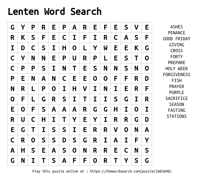 Download Word Search On Lenten Word Search