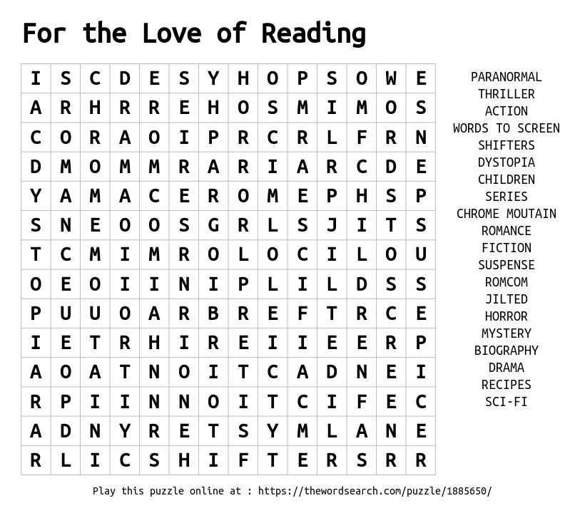 Download Word Search on For the Love of Reading