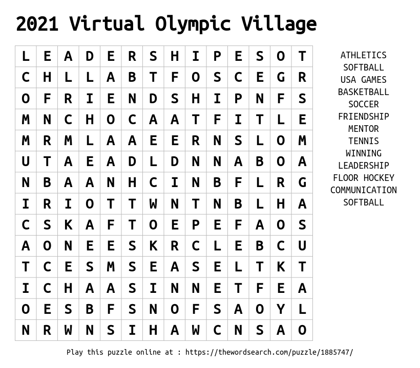 Word Search on 2021 Virtual Olympic Village