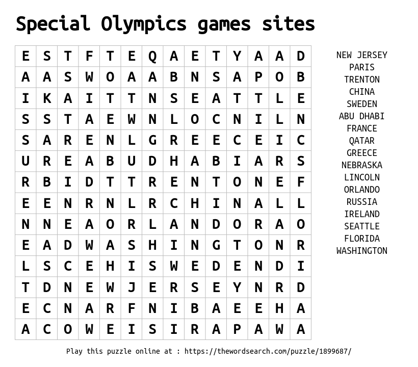 Word Search on Special Olympics games sites