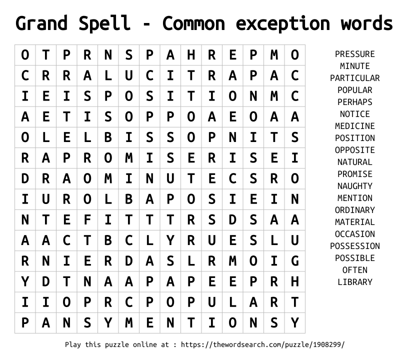 Download Word Search On Grand Spell Common Exception Words