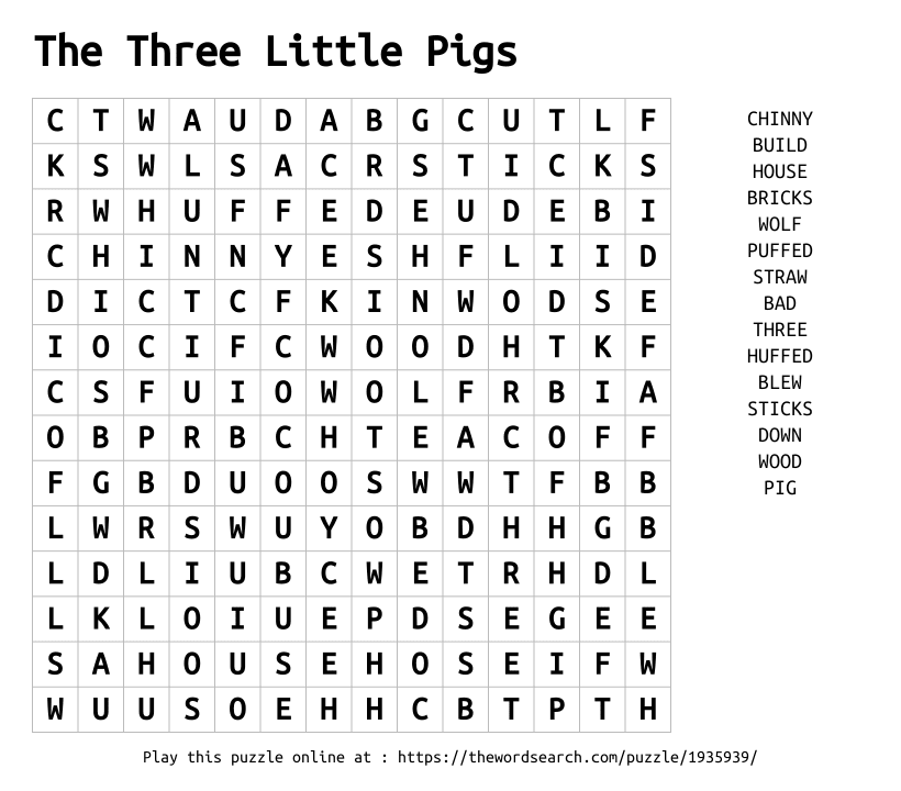 Word Search on The Three Little Pigs