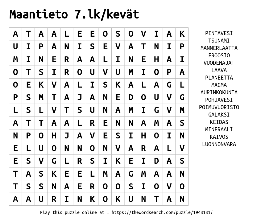 Word Search on Maantieto 7.lk/kevät