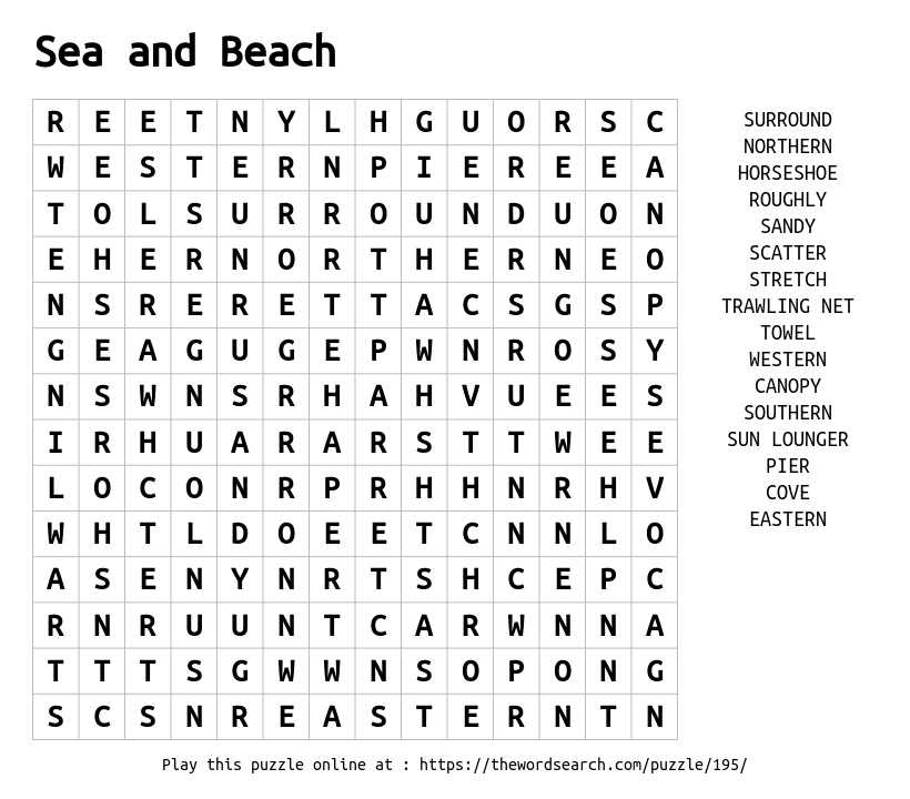 Word Search on Sea and Beach