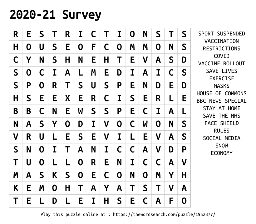 Word Search on 2020-21 Survey