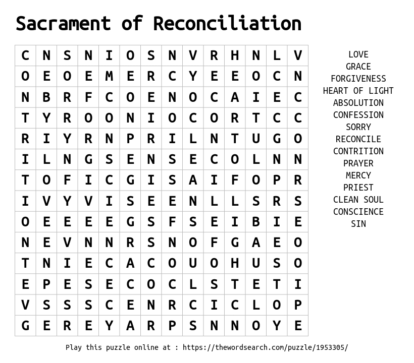 Download Word Search on Sacrament of Reconciliation