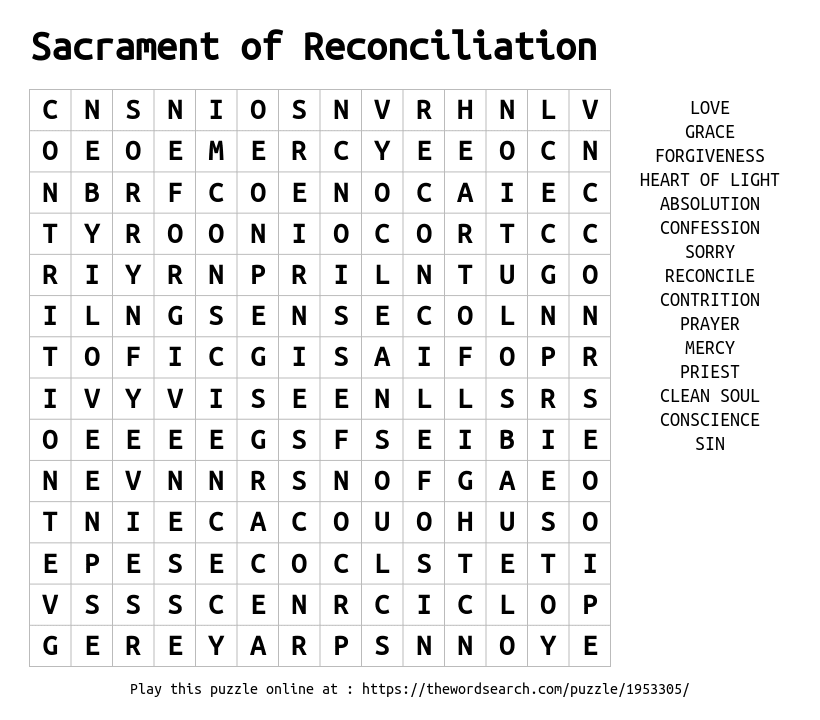 Sacrament Of Reconciliation Word Search