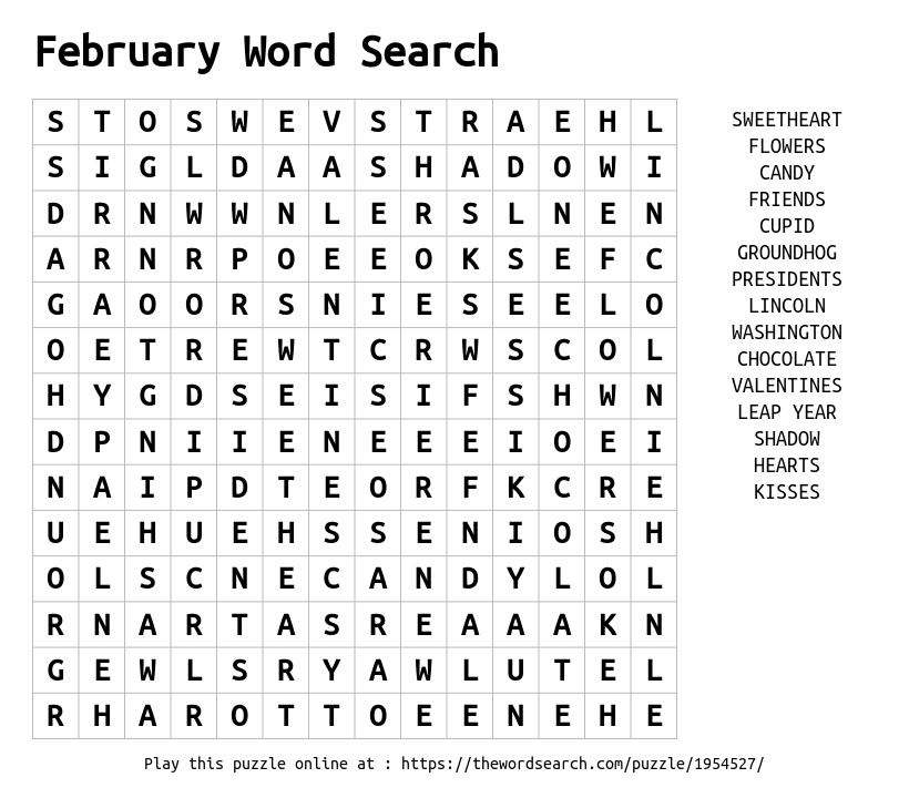 download word search on february word search