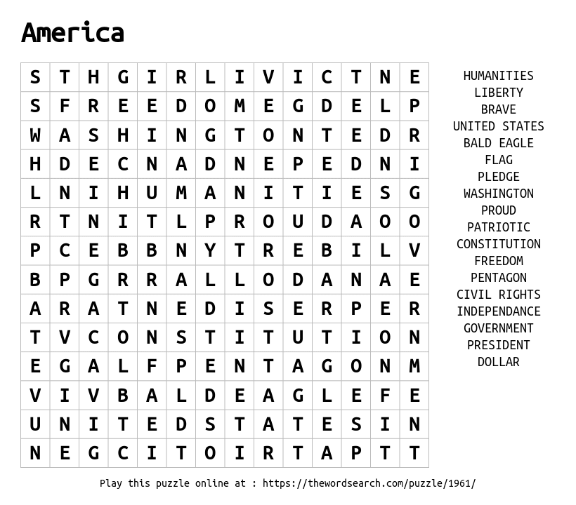Word Search on America