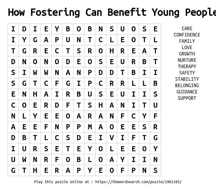 Download Word Search On How Fostering Can Benefit Young People