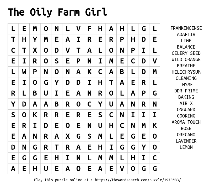 Word Search on The Oily Farm Girl