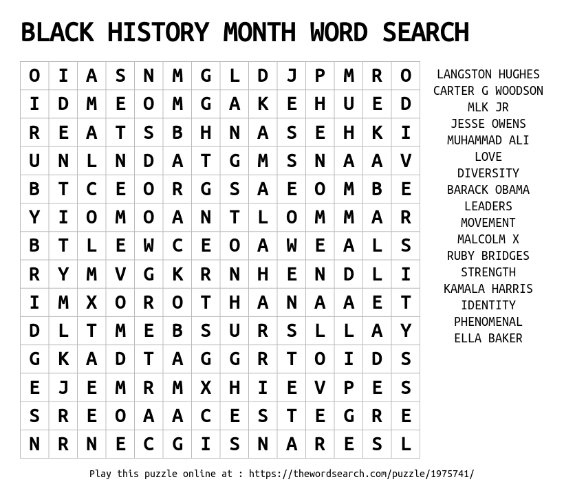 Free Printable Black History Month Word Search