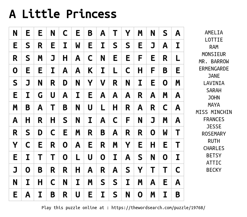 Word Search on A Little Princess