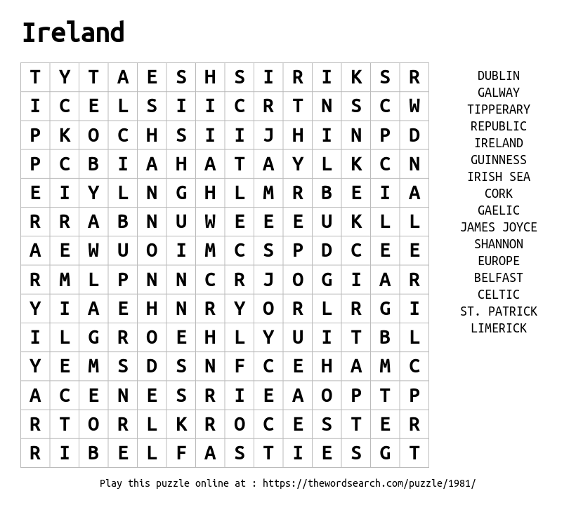 Download Word Search on Ireland