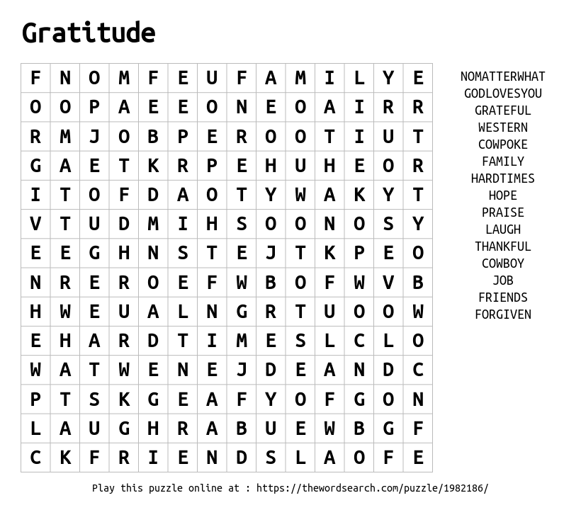 Gratitude Word Search