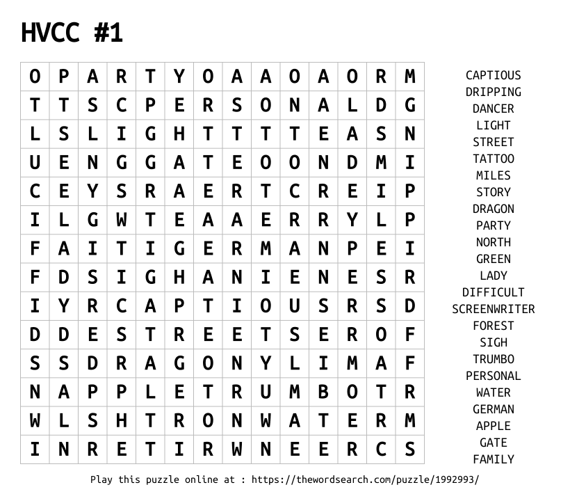Word Search on HVCC #1