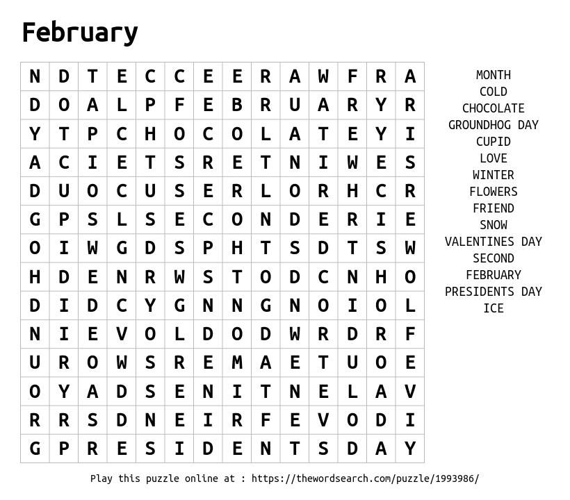 february word search printables