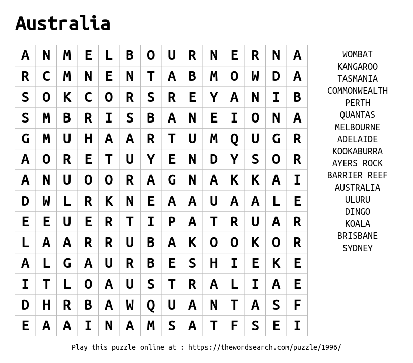 Download Word Search on Australia