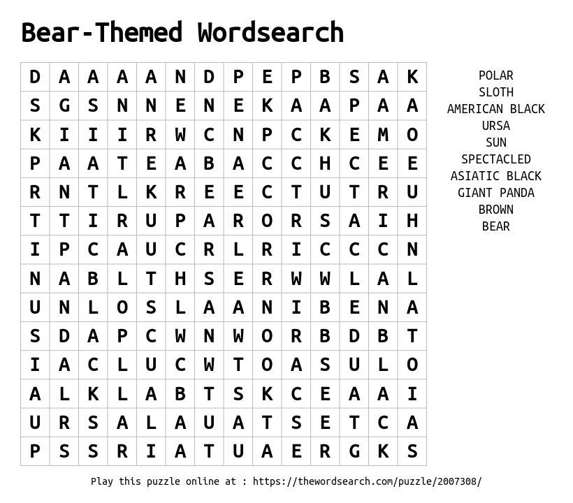 Download Word Search On Bear Themed Wordsearch Download Word Search On Bear Themed Wordsearch