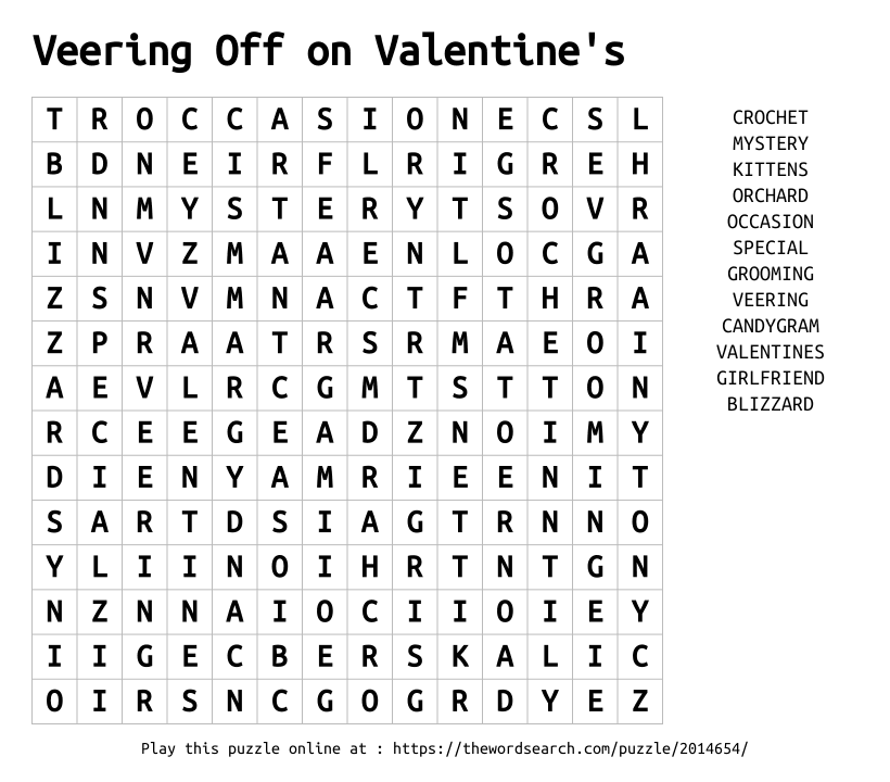 Word Search on Veering Off on Valentine's