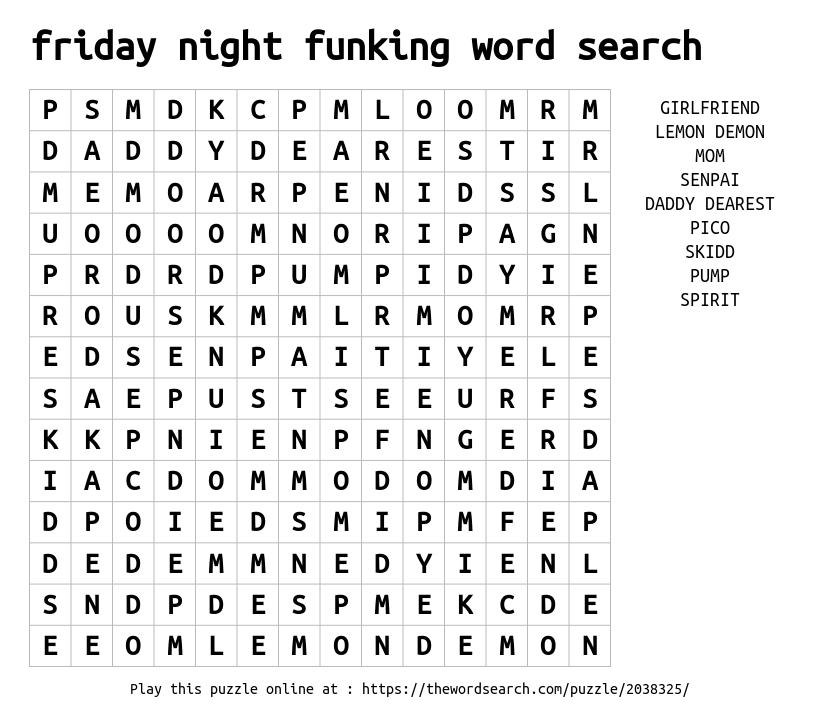 Download Word Search on Fnf mod songs