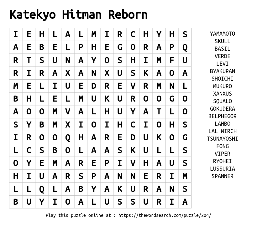 Word Search on Katekyo Hitman Reborn