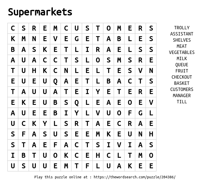 Supermarkets Word Search