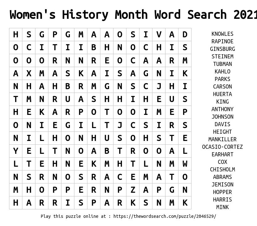 Download Word Search On Women s History Month Word Search 2021