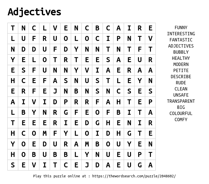 Download Word Search On Adjectives