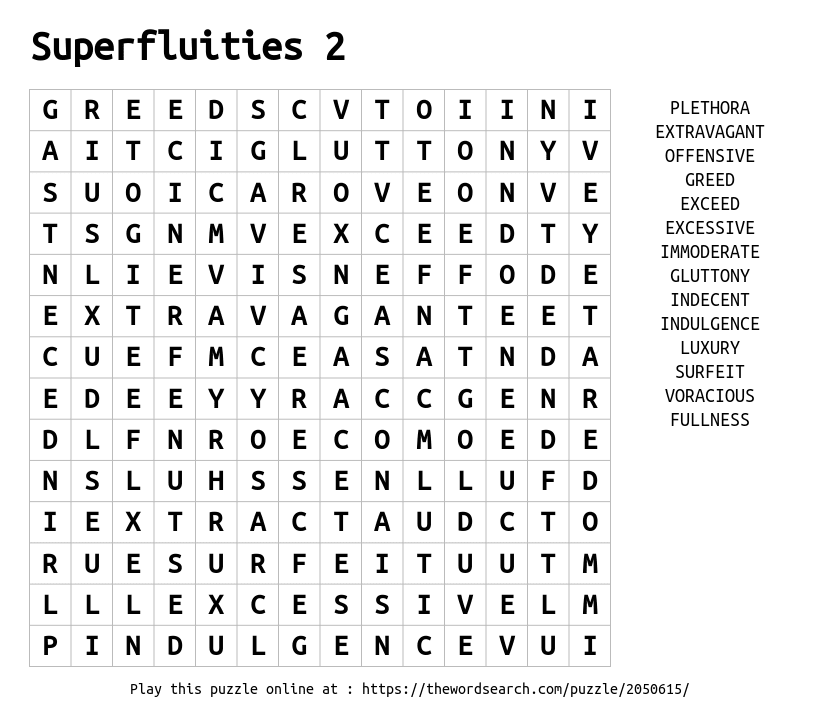 Word Search on Superfluities 2