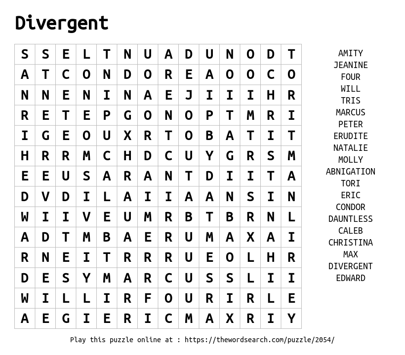 Word Search on Divergent