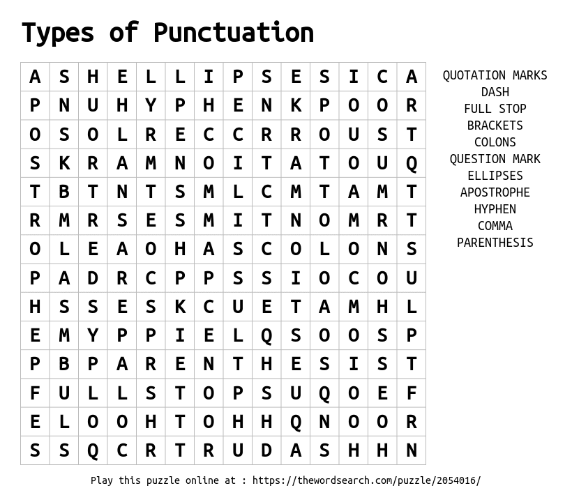 Download Word Search On Types Of Punctuation