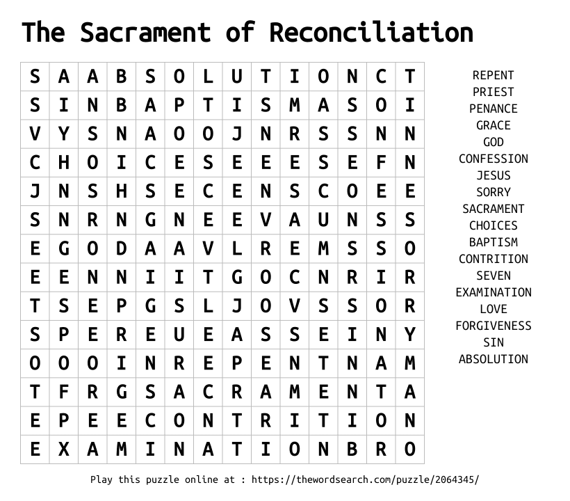 Download Word Search On The Sacrament Of Reconciliation