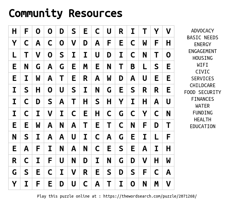 community-resources-word-search