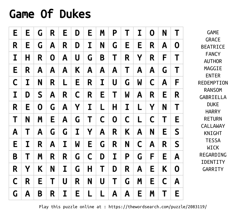 Word Search on Game Of Dukes