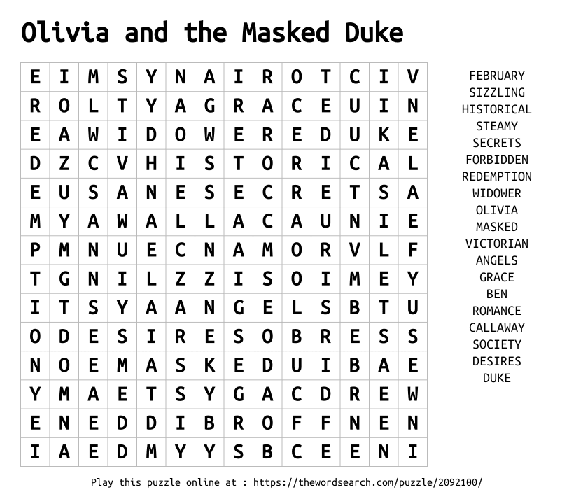 Word Search on Olivia and the Masked Duke
