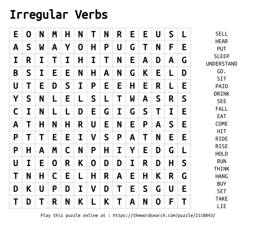 Word Search on Irregular Verbs