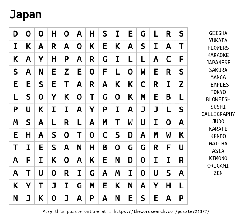 Word Search on Japan