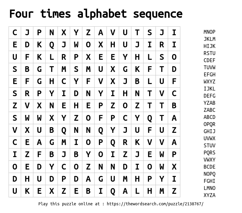 Download Word Search on Four times alphabet sequence