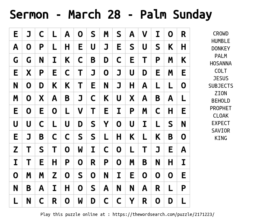 Download Word Search On Sermon March 28 Palm Sunday